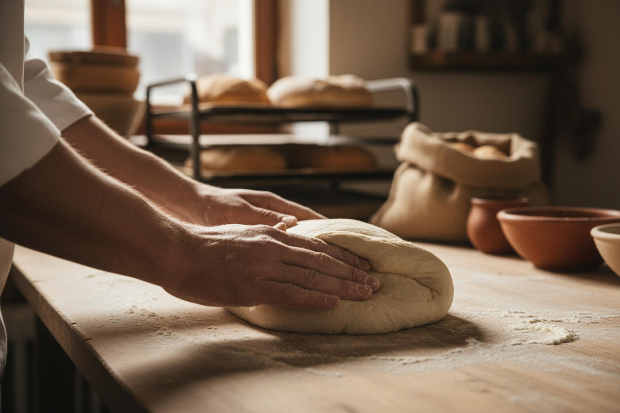 the third step (out of 4) in making a bread process 